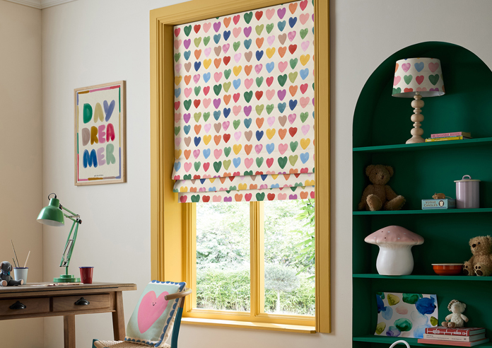 Wee Blue Bell Love Hearts, Multi - Twist&Fit Roman Blind - Image 5